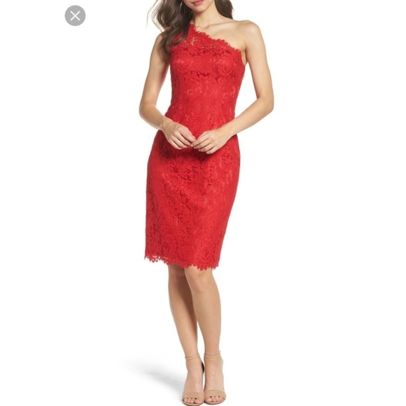 Eliza J Dresses & Skirts - Eliza J NWT One shoulder red Lace Sheath Dress